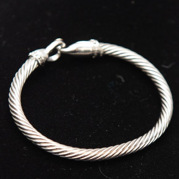 14K White Gold + 925 Sterling Silver Cable Buckle Bracelet Designer Style - Picture 2 of 9